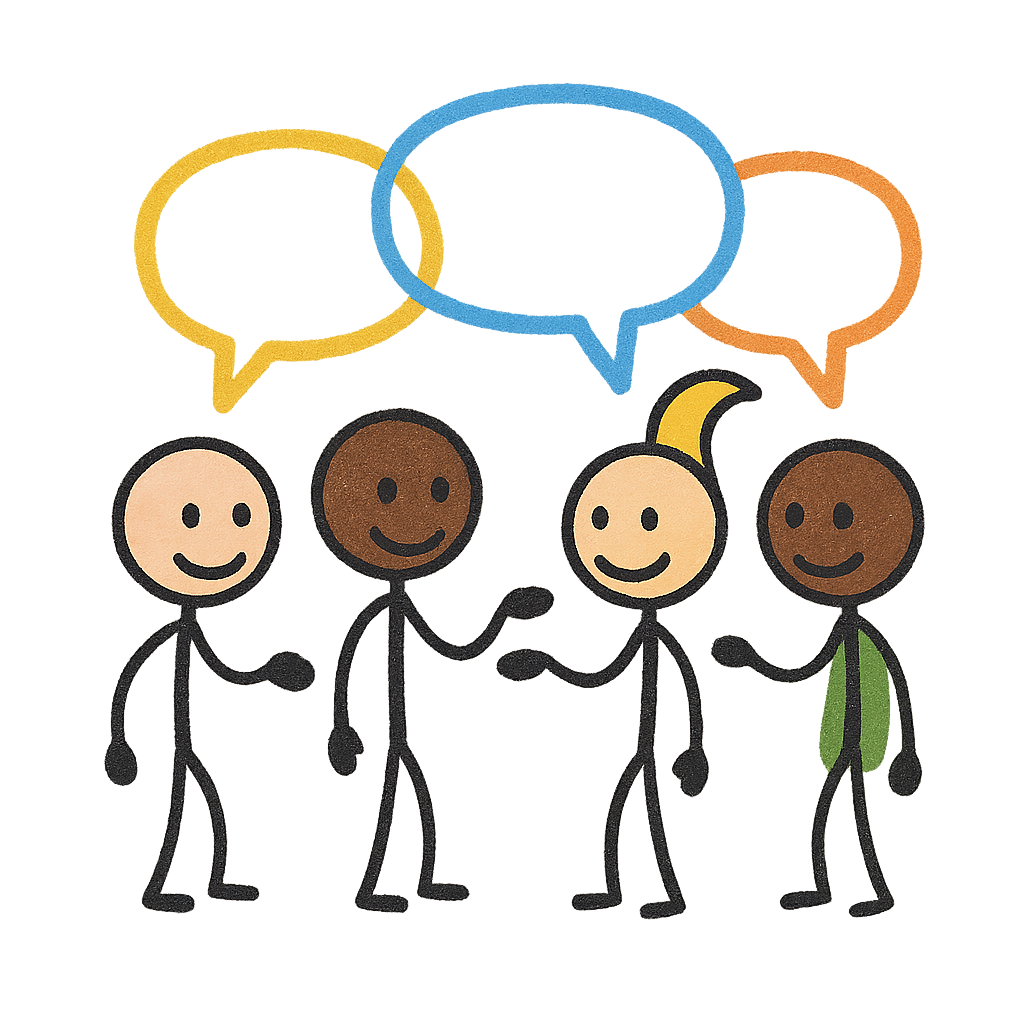 A group of figures talking