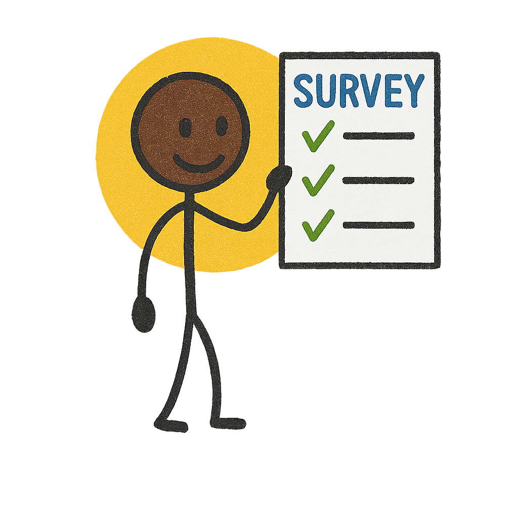 Figure holding up a survey